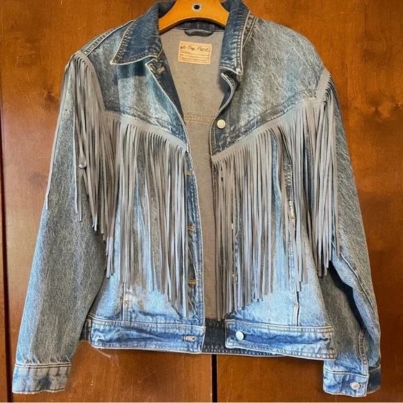 FREE PEOPLE FRINGE DENIM JACKET size medium - Picture 3 of 7